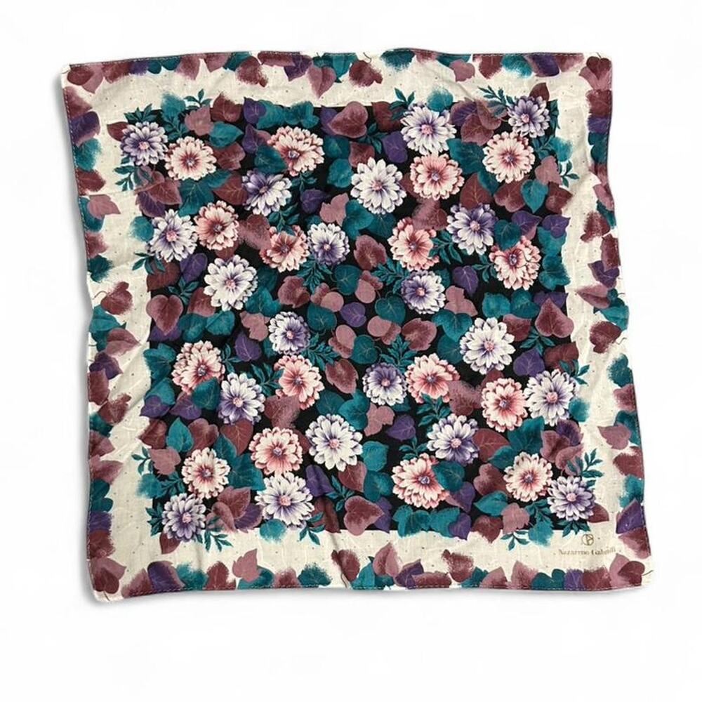 Nazarene Gabrielli small vintage Italian silk square scarf jewel floral pattern - Picture 1 of 3